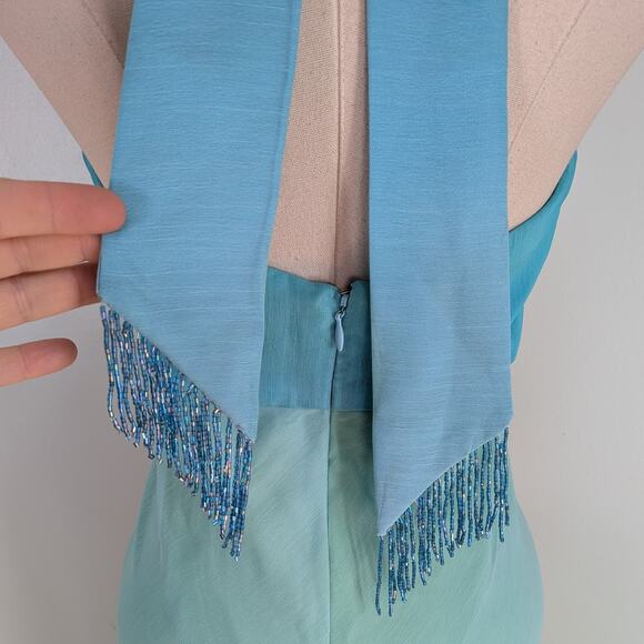 Vintage Cache Prom Dress Maxi Gown 6 Blue Green Y2K Fairy Mermaid Ombre Halter - Picture 13 of 13